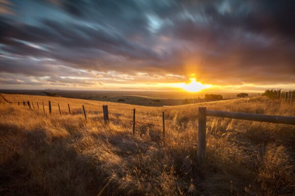 Farm at sunset