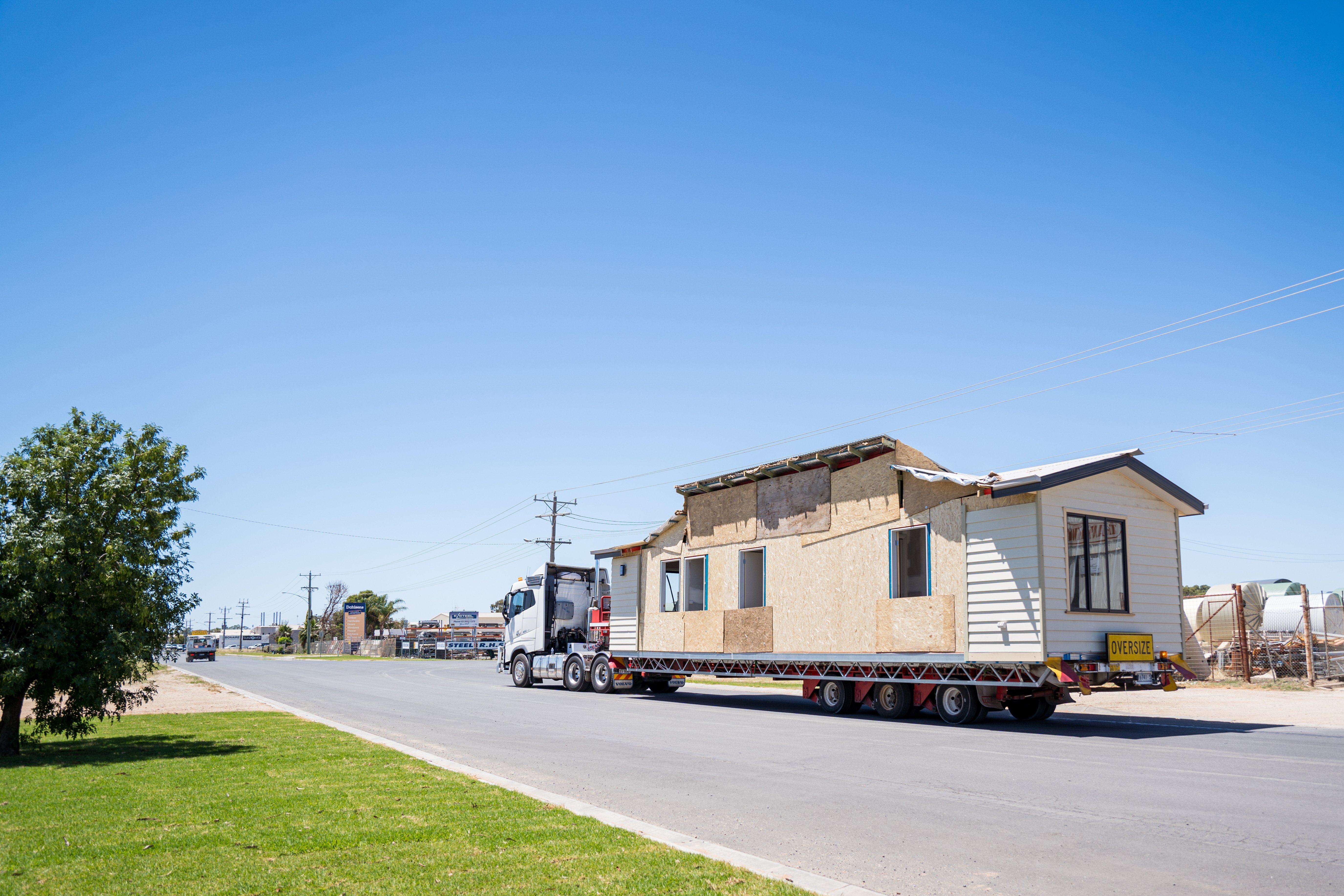 modular home being transported to site