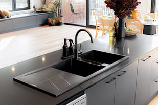 black kitchen bench and sink